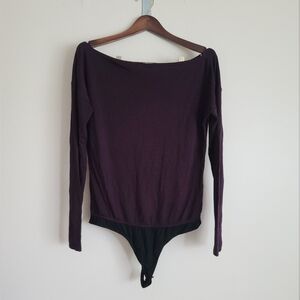 Paige Women's Black Cherry Stretch Off the Shoulder SUVI Bodysuit sz l